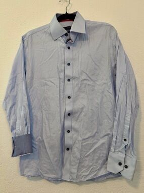 Men's Light Blue Micro-Check Dress Shirt with Spread Collar